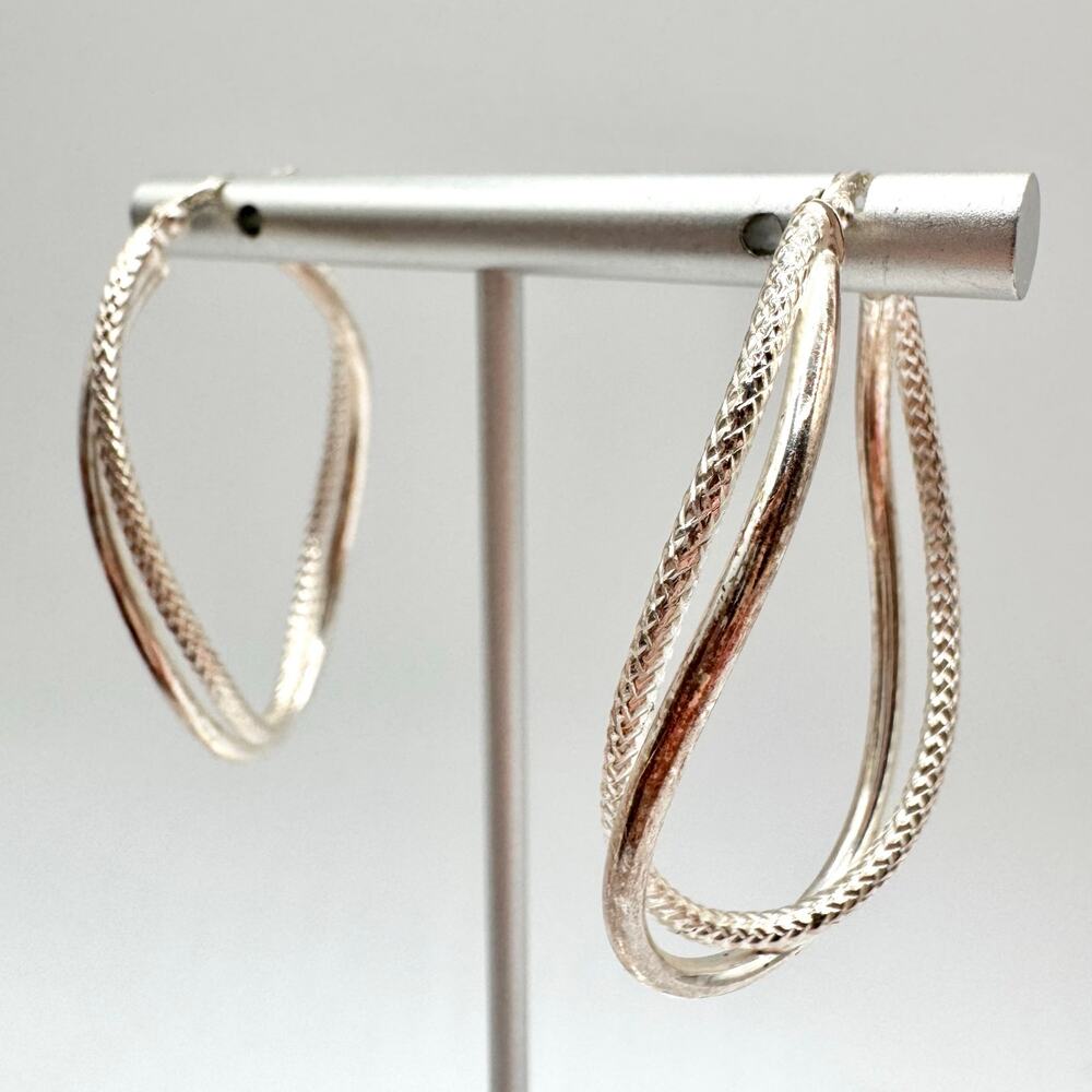 JCM 925 Sterling Silver Double Hoop Earrings Signed Acid Tested 6.00 Grams - Picture 3 of 12